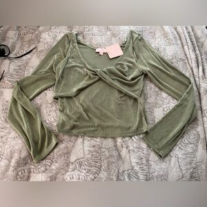 Olive Green Long Sleeve Wrap Top